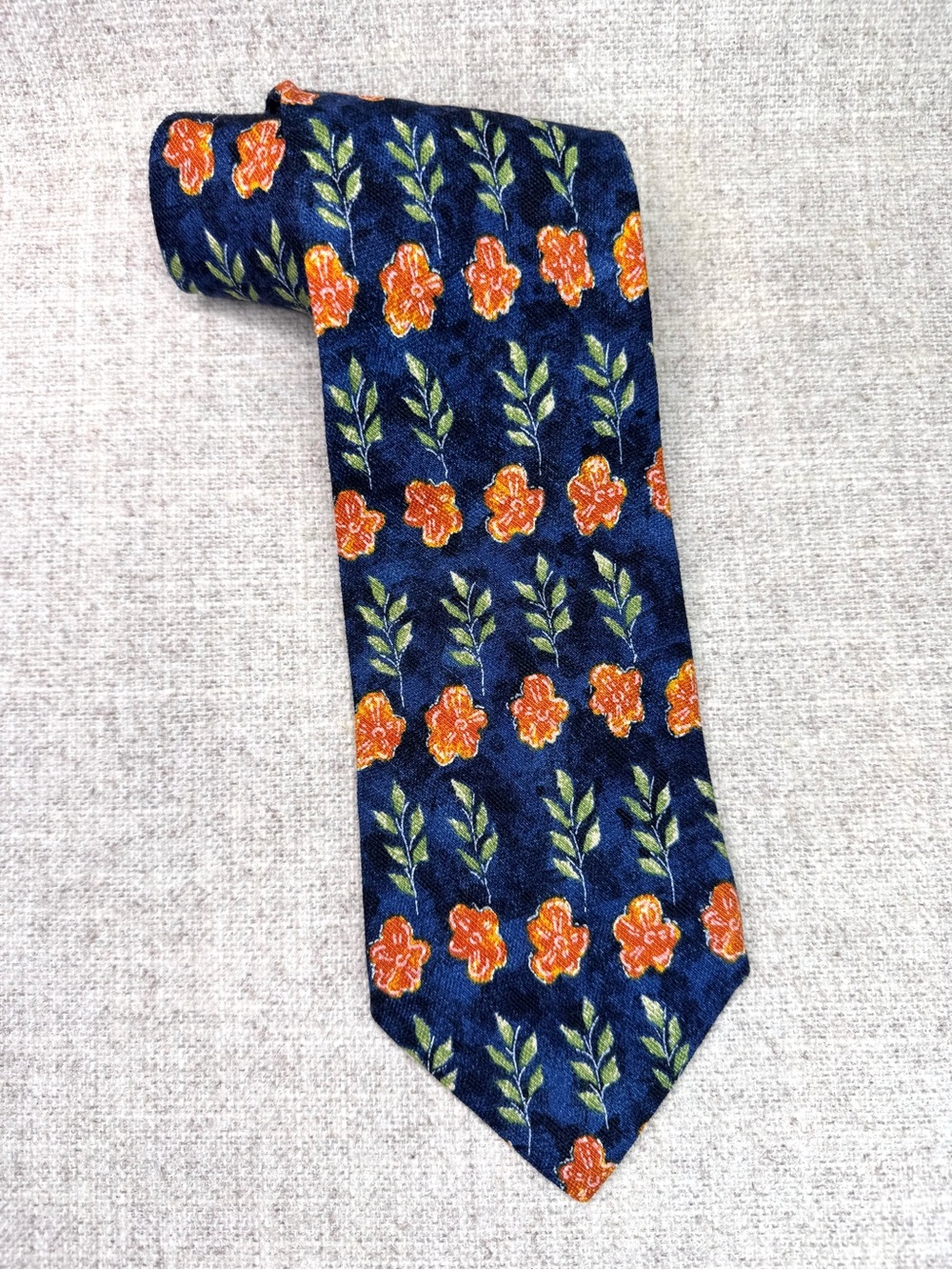 Ermenegildo Zegna Silk Tie Blue Orange Floral designer made in Italy 100% silk
